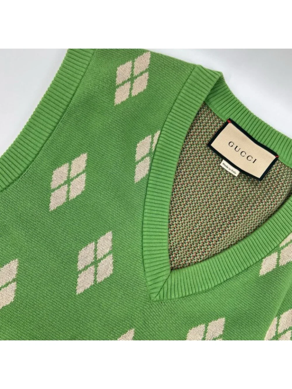 Gucci Green Argyle Knit Vest
